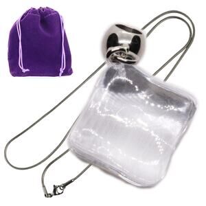 Ice Cube Pendant Necklace for Women, Fake Ice Charm on Silver-Tone Chain